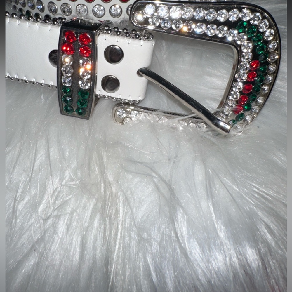 Rhinestone belt, multi color stones with white strap
